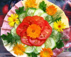 Картинка еда салаты +закуски огурцы помидоры колбаса сыр ветчина