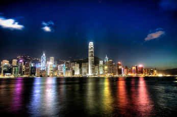 Картинка hong+kong+hd города гонконг+ китай ночь побережье здания огни