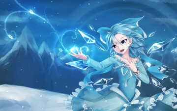 Картинка аниме touhou арт кристаллы снежинки девушка cirno холод крылья disney frozen sen ya