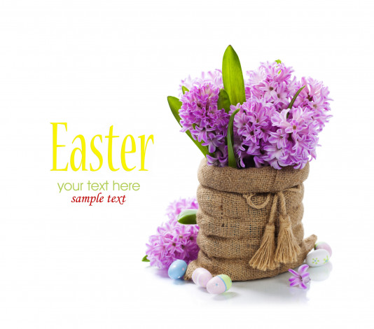 Обои картинки фото праздничные, пасха, цветы, гиацинты, ваза, яйца, праздник, фон