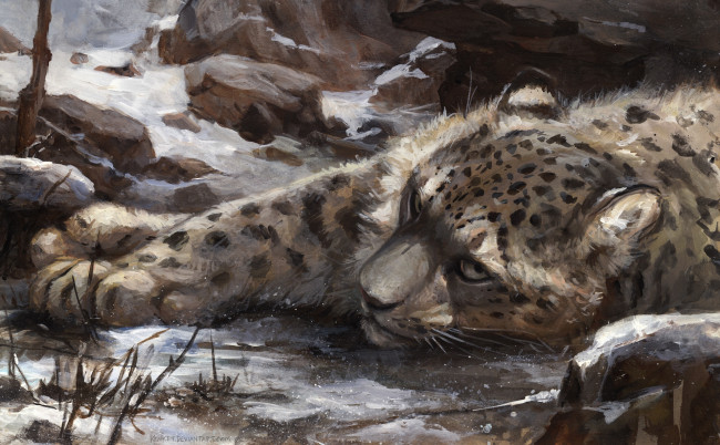 Обои картинки фото рисованное, животные,  ягуары,  леопарды, by, kenket, снег, барс