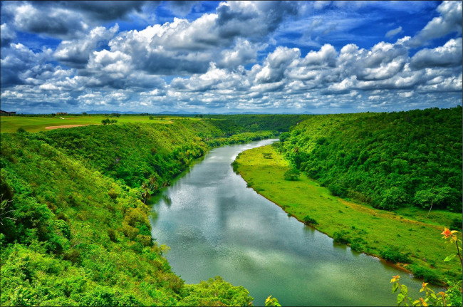 Обои картинки фото природа, реки, озера, остальные, разделы, поля, река, деревья, пейзаж, dominican, republic