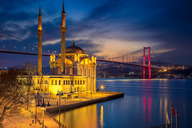 Обои картинки фото города, - мечети,  медресе, мечеть, ортакёй, стамбул, ночь