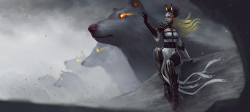 Картинка фэнтези существа девушка фон униформа волк