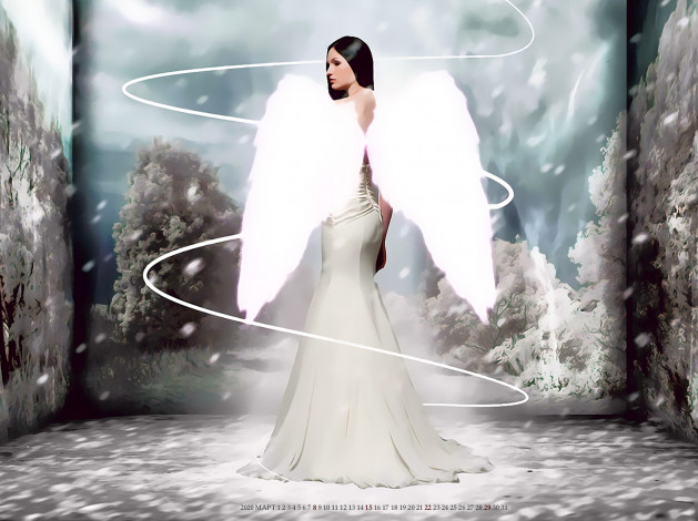 Обои картинки фото календари, фэнтези, женщина, крылья, ангел, фон, девушка, calendar, 2020