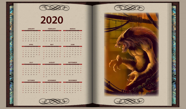 Обои картинки фото календари, фэнтези, книга, оборотень, существо, злой, calendar, 2020