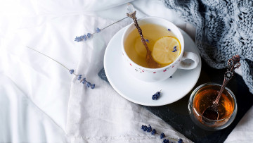 Картинка еда напитки +чай мед чай лимон лаванда