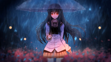 обоя аниме, unknown,  другое , девушка, дождь, зонт