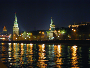 обоя ночной, кремль, города, москва, россия