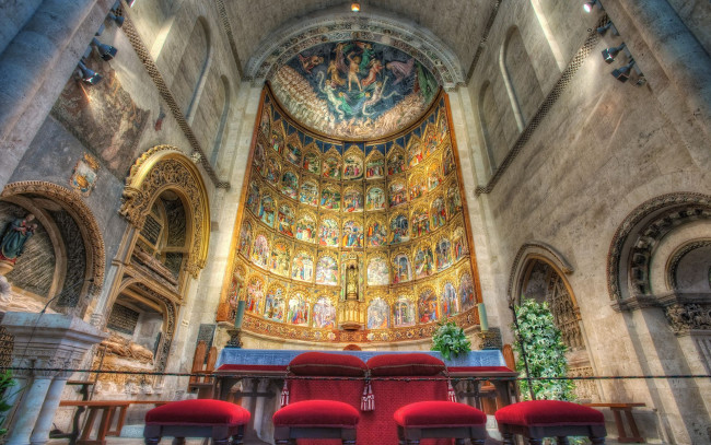 Обои картинки фото retablo, catedral, vieja, salamanca, spain, интерьер, убранство, роспись, храма