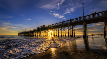 Картинка природа восходы закаты сияние горизонт солнце пляж мост океан