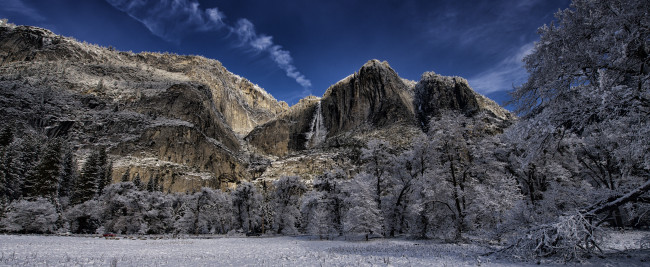 Обои картинки фото природа, зима, снег, деревья, горы, поле