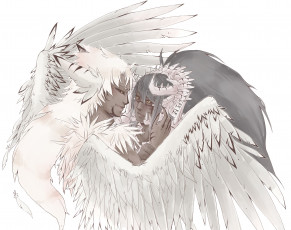 Картинка разное арты арт пара крылья белый фон демоны