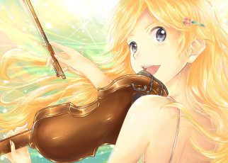 Картинка аниме shigatsu+wa+kimi+no+uso shigatsu wa kimi no uso miyazono kawori арт девушка блондинка скрипка