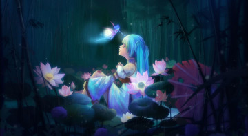 Картинка аниме животные +существа крылья цветы sunmomo арт дождь фея девушка