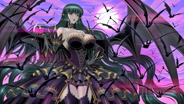 Картинка аниме ангелы +демоны vampire queen вампир вампирша королева вампиров летучие мыши девушка бокал взгляд платье крылья