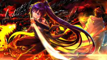 Картинка аниме log+horizon shiroe akatsuki огонь swordsouls маг мужчина оружие меч девушка дракон магия