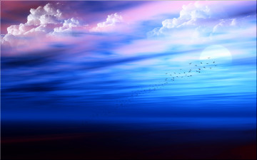 Картинка разное компьютерный+дизайн солнце луна стая облака небо птицы море