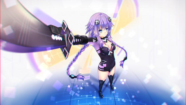 Обои картинки фото аниме, hyperdimension neptunia, оружие, девушка, арт, purple, heart, hyperdimension, neptunia