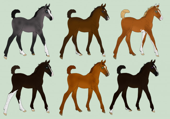 Обои картинки фото рисованное, животные,  лошади, лошадки, фон