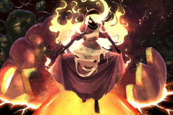 Картинка аниме ангелы +демоны девушка огонь демон