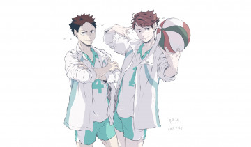 Картинка аниме haikyuu мяч ойкава тору ивайзуми арт парни волейбол