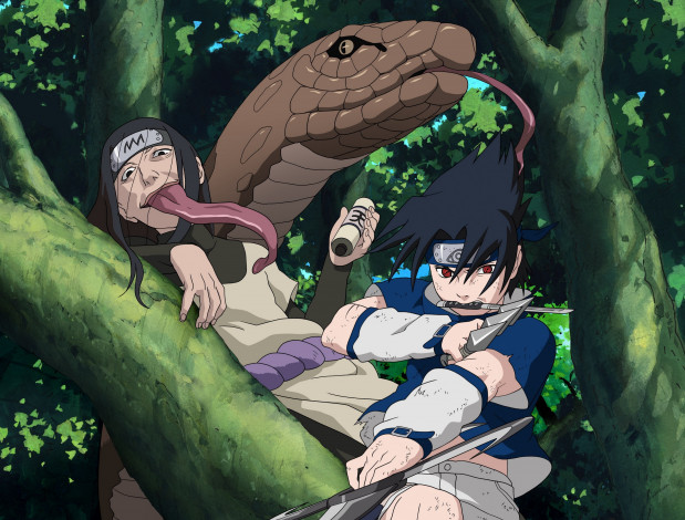 Обои картинки фото аниме, naruto, орочимару, змея, саске
