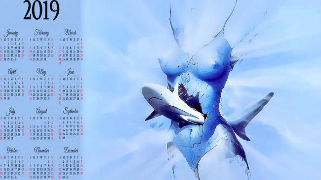 Обои картинки фото календари, 3д-графика, акула, женщина, тело
