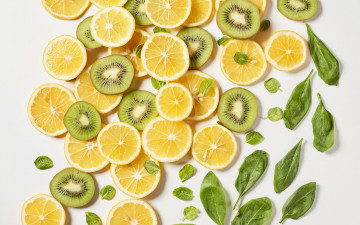 Картинка еда фрукты +ягоды киви лимоны