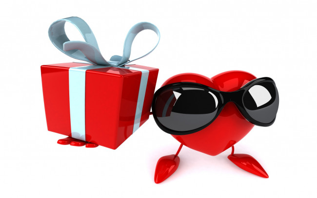 Обои картинки фото 3д графика, романтика , romantics, коробка, подарок, сердечко, очки