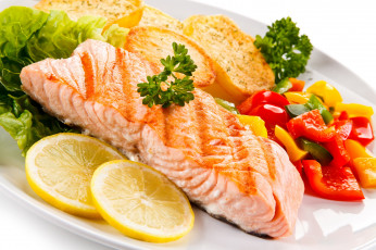 Картинка еда рыбные+блюда +с+морепродуктами форель перец лимон картофель петрушка