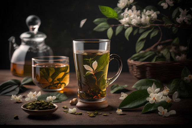 Обои картинки фото еда, напитки,  чай, чайник, стаканы, чай, цветы