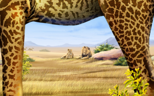 Обои картинки фото рисованные, животные, жирафы