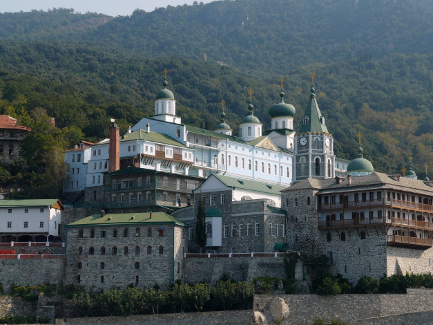 Обои картинки фото русский, свято, пантелеймонов, монастырь, на, горе, афон, города, православные, церкви, монастыри