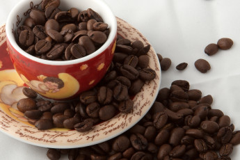 Картинка еда кофе кофейные зёрна чашка блюдце зерна