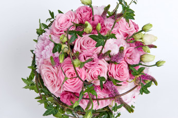 Картинка цветы букеты композиции розовый эустома розы