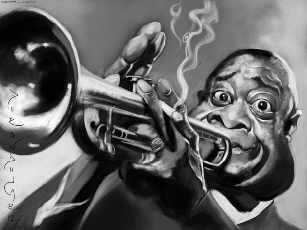 Обои картинки фото louis, armstrong, рисованные, люди, трубач, джаз