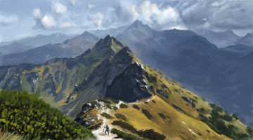Картинка рисованные природа человек горы