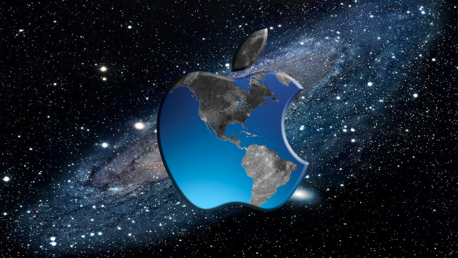 Обои картинки фото компьютеры, apple, mac, яблоко, космос, земля