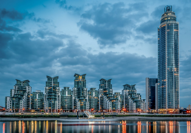 Обои картинки фото st george wharf,  london, города, лондон , великобритания, река, башня