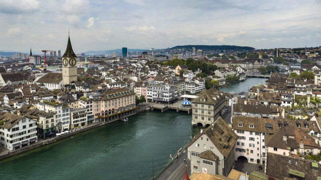 Обои картинки фото zurich, города, цюрих , швейцария, мосты, река