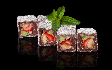 Картинка еда конфеты +шоколад +сладости fruit киви сахарная пудра chocolate rolls шоколад пирожное клубника