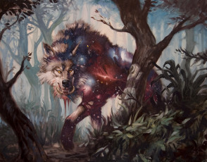 Картинка фэнтези оборотни волк фон взгляд зубы