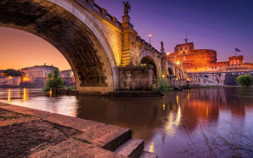 Картинка города рим +ватикан+ италия aelian bridge tiber river вечерняя pons aelius европа ponte sant angelo итальянские
