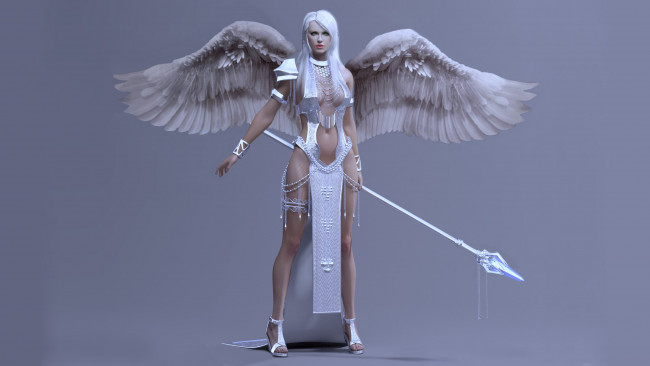 Обои картинки фото 3д графика, ангел , angel, посох, крылья, красивая, девушка, ангел