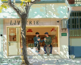 Картинка рисованное люди парни кафе