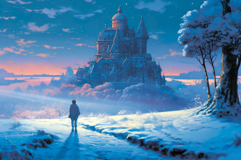 Картинка фэнтези замки зима снег