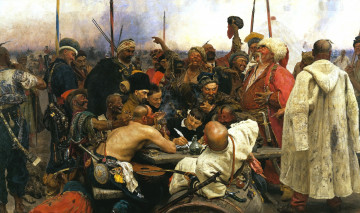 Картинка илья репин запорожцы пишут письмо турецкому султану рисованные оружие история искусство казаки мужчины смех
