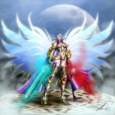 Картинка фэнтези ангелы меч планета крылья ангел
