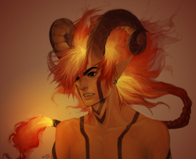 Картинка фэнтези демоны арт демон ушки рыжий рога лицо